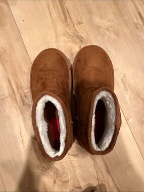 Hot Tomato Brown Faux Suede Fleece-Lined Ankle Booties